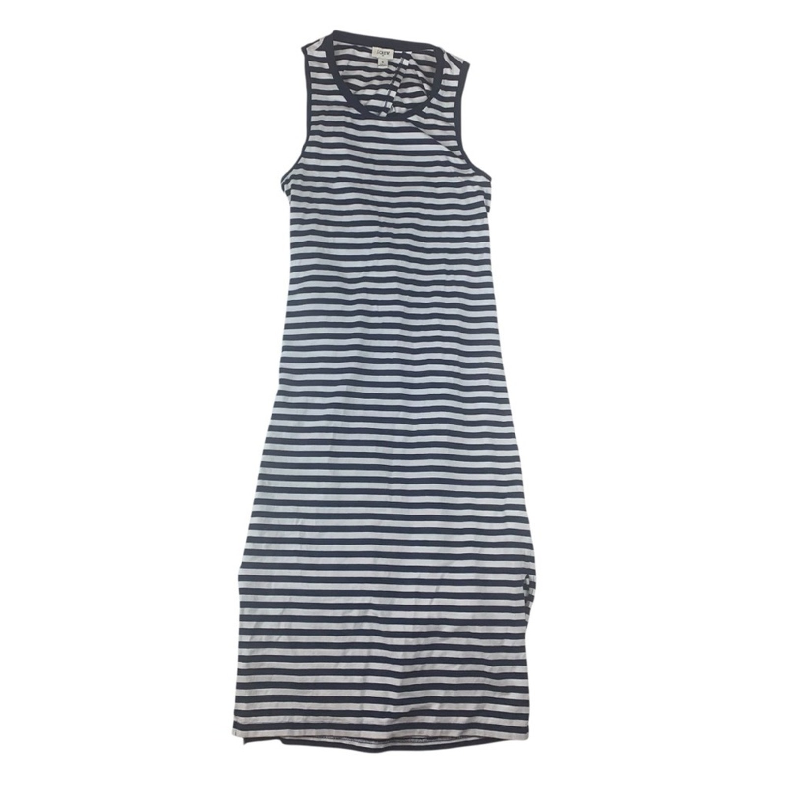 J. Crew Women's Small Navy Blue White Stripe Midi Dress Open Tie Back Casual Pre